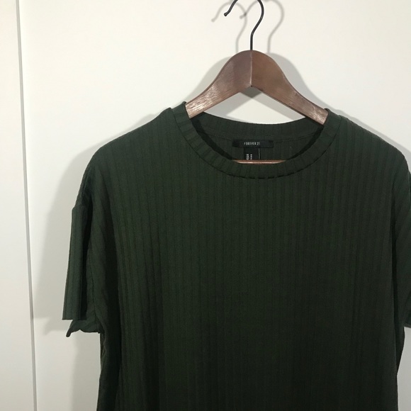 Forever 21 Army Green Ribbed T-Shirt Dress - Picture 2 of 6